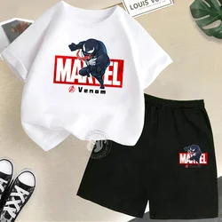 Marvel Venom Print Summer 100% Cotton T-shirt + Shorts Kids Set Boys Girls Cartoon Fashion Street casual comfort kids wear