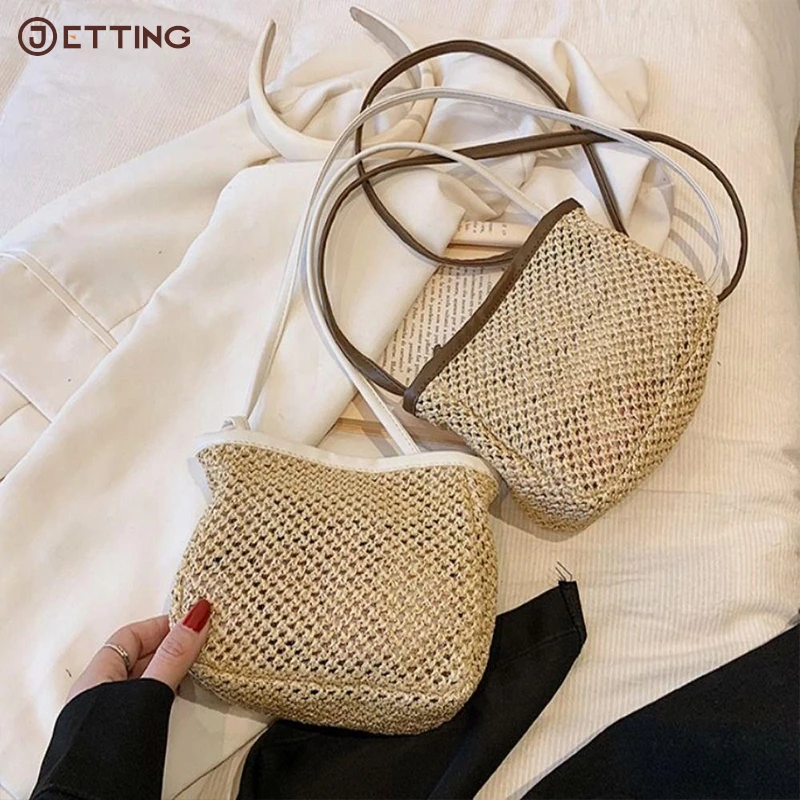 

Summer Straw Bag Messenger Handbag Travel Beach Bags Tote Grass Weaving Trend Handmade Woven Crossbody Mini Beach Shoulder Bag