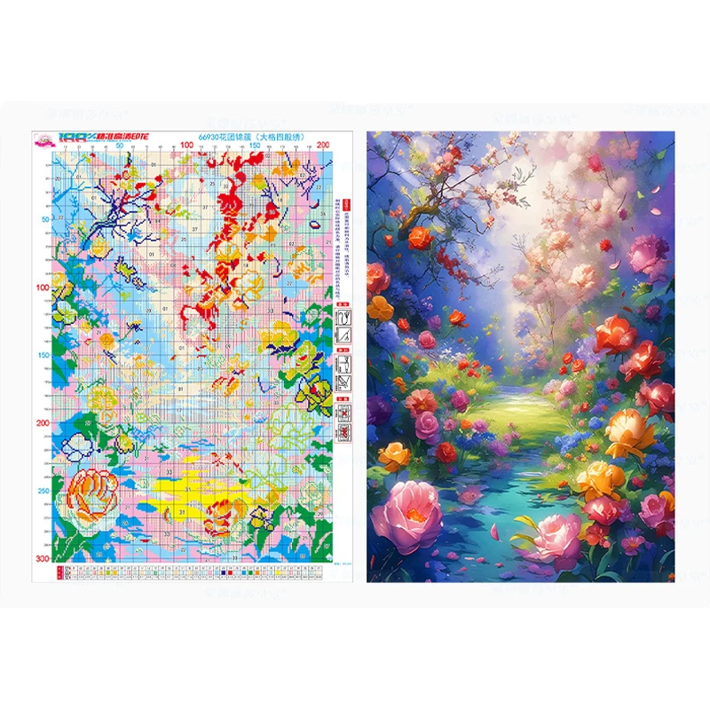 Colorful Flowers Printed Cross Stitch Kit 9ct 68x95cm DIY Embroidery Set Handicraft Floss Needle Crafts