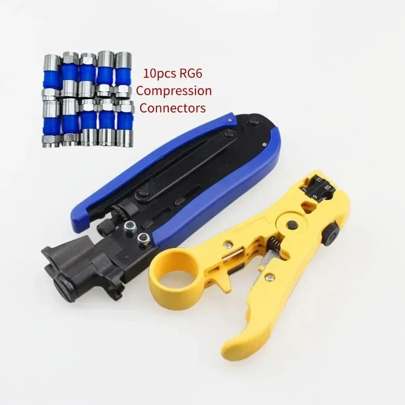 RG6/11 Coaxial Cable F-Head Crimping Pliers Wire Stripping Pliers, Network Tools Wire Stripper Network Cable Pliers Set