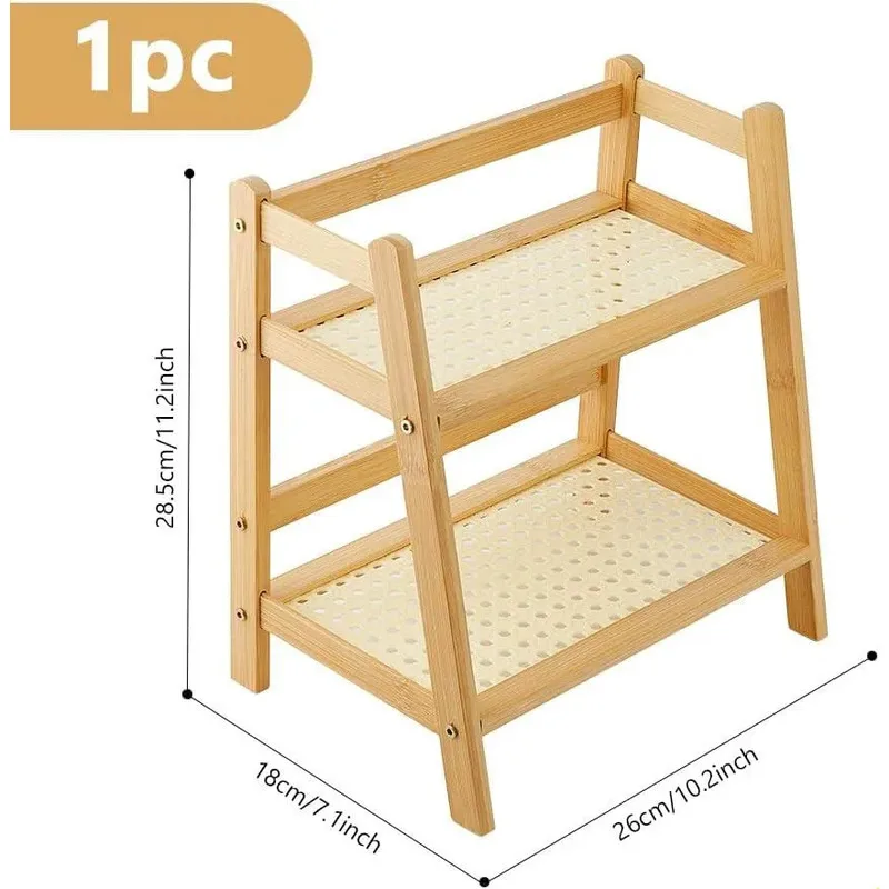 2-tier Natural Wood Color Double-layer Storage Shelf