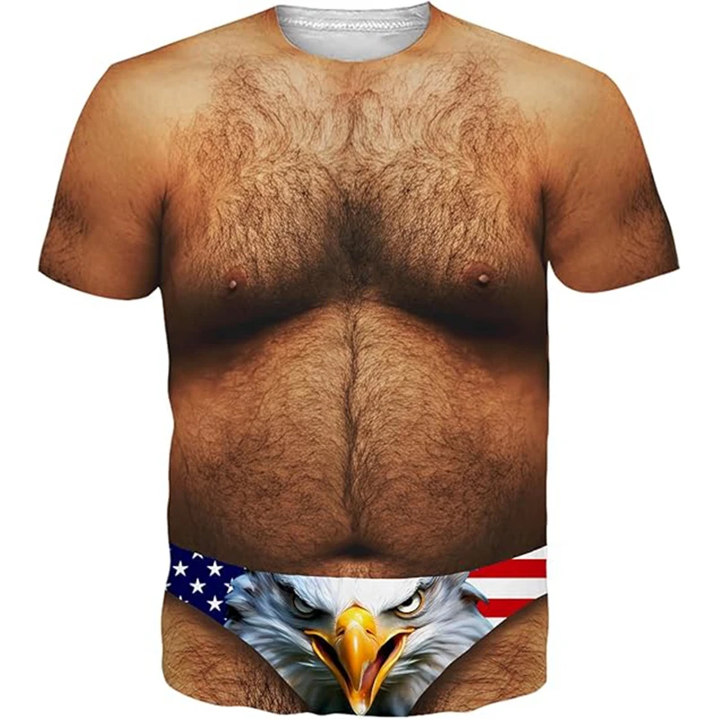 Funny Muscular Man Fat Guy Big Belly Graphic T Shirt for Men Clothing Cosplay 3D Printed T-Shirt Unisex Short Sleeve Tops Tees view 5