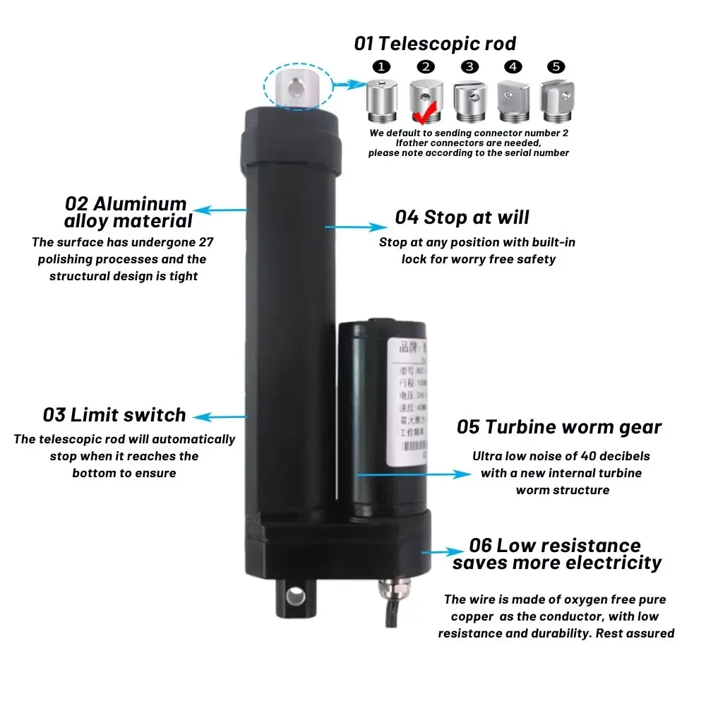 IP68 Waterproof Electric Push Rod High Thrust 1200N Linear Actuator Electric Cylinder Push Rod DC12-48V Reciprocating Motor