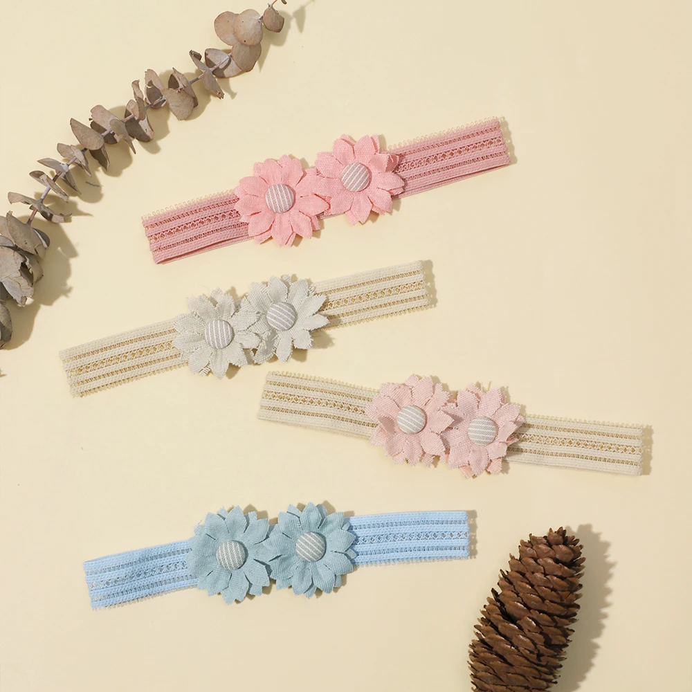 Soft Baby Girl Headbands Solid Color Flower with Core Button for Newborn Baby Baby Girl Headband Nylon Elastic Hair Accessories