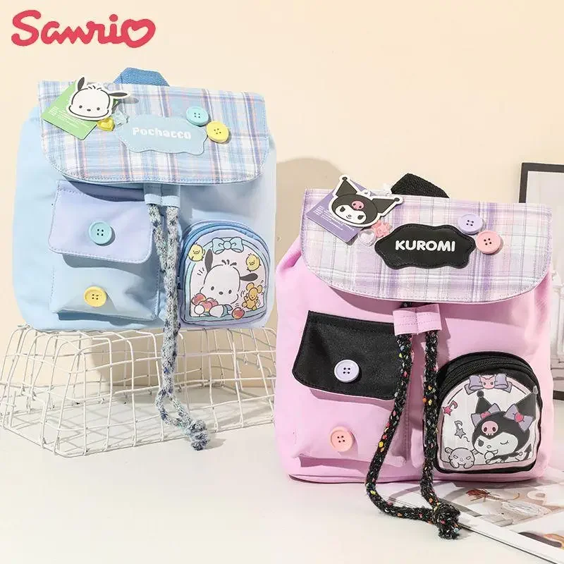 Kuromi Hello Kitty Pochacco My Melody Sanrio Kawaii Cartoon Cute Plaid Shoulder Bag Anime Plush Toys for Girls Birthday Gift