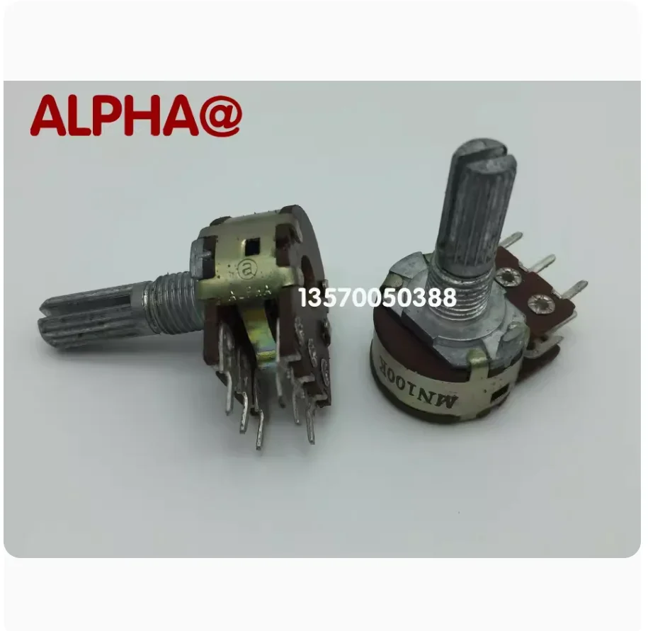 1pcs ALPHA Taiwan brand RK16 potentiometer dual NM100K with a midpoint shaft length of 20MM, including thread measurement