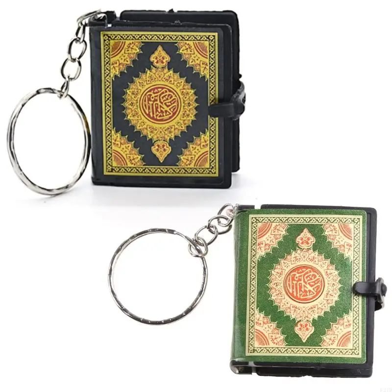 F2TD Personalized Mini Ark Quran Book Real Paper Can Read Keychain Charm Arabic the Koran Keyring Pendant Decor for Door for