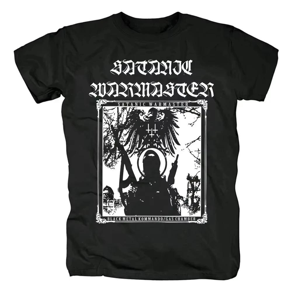 Satanic Warmaster Black Heavy Metal Short Sleeve Men Pure Cotton Tee Casual Vintage Tops Harajuku Streetwear Leisure T-shirt