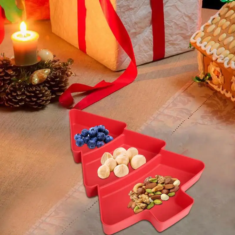 Christmas Tree Serving Platter 3 Compartments Decorative Dessert Plate Holiday Dessert Divided Tray For Dried Fruits Nuts Snacks