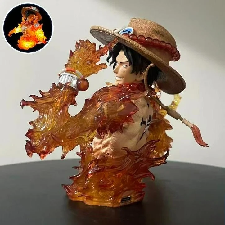 Anime One Piece Ace Figur, Portgas D. Ace Actionfigur, PVC-Leuchtstatue, Sammelmodell, Spielzeug für Kinder, Weihnachtsgeschenke