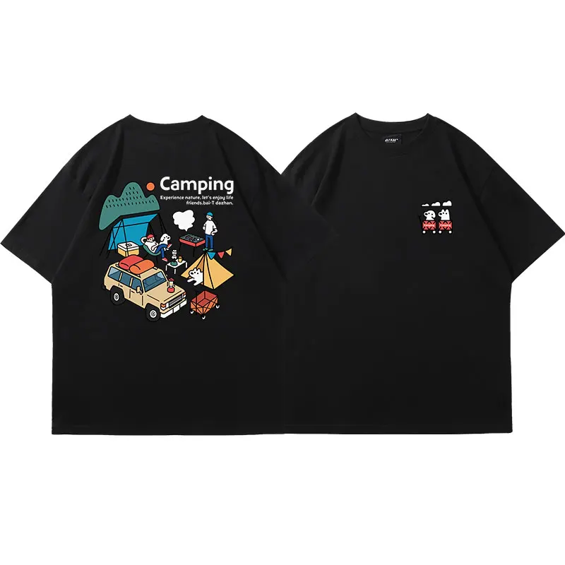 

Korean Trendy Brand Illustration T-shirt Short-sleeved Men's and Women's Same Short-sleeved 25 Summer New Fashion Casual Top