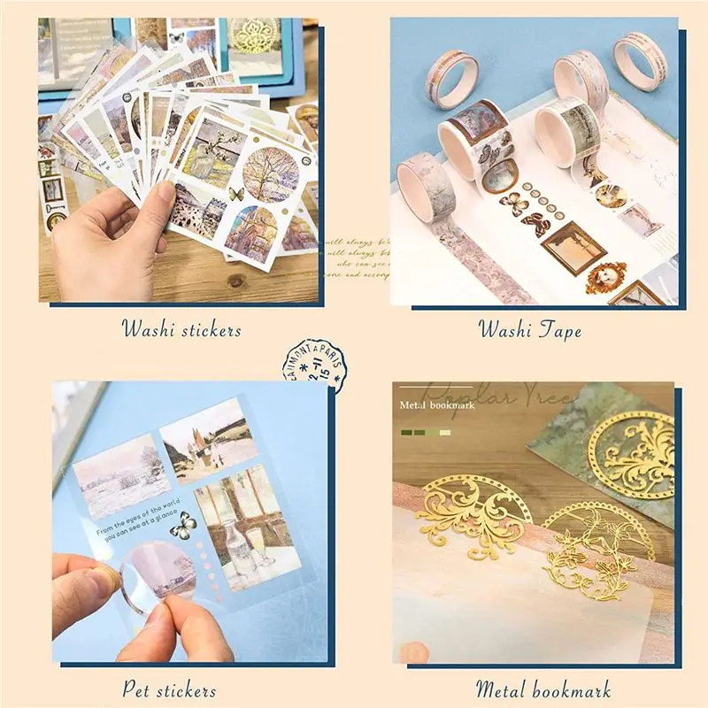 HITL Aesthetic Scrapbook Journaling Kit,Vintage Oil Painting B6 Notebook Scrapbooking Supplies Art Stickers,D