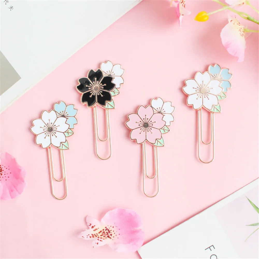 Cherry Sakura Bookmarks Metal Binder Clips Page Holder Kawaii Stationery Photos Tickets Documents Clamp Office Supplies