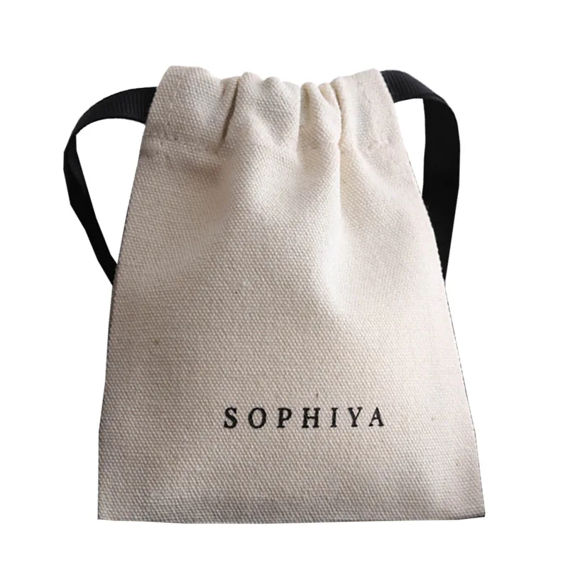 White Canvas Gift Bags Jewelry Packaging Drawstring Bag Cosmetic Soap Party Wedding Storage Custom Reusable Sachet Print Logo