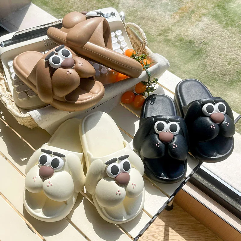 2025 Cute Cartoon Dog Home Bathroom Slippers For Women Beach Slides Anti-slip Girls Student Summer Platform Shoes Street Sandals