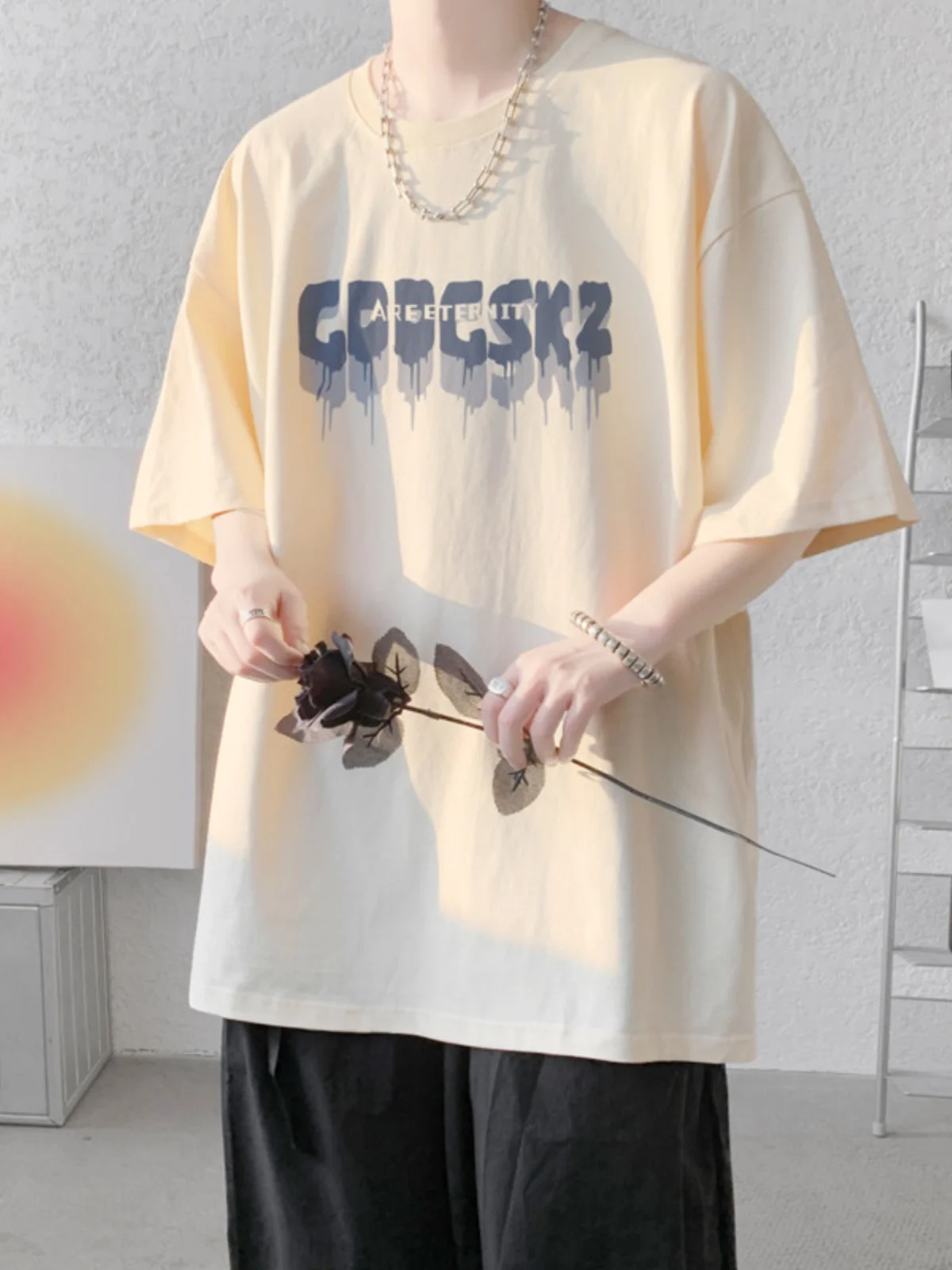 

Loose Fit Cotton ort Sve T-irt for Teens And Men Breathable Summer Casual Print Top f Sve Lightweight Tee