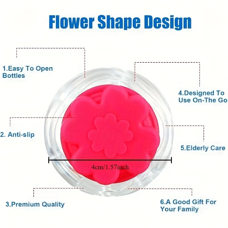 2pcs 4cm Flower Bottle Cap Opener Anti Slip Twist Grip Jar Lid Remover for Water Soda Bottles Kitchen Seniors Daily Use