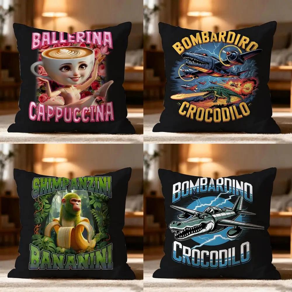 ITALlAN Brainrot Creative Animal  Cushion Cover Soft Washable Pillow Case Multi-Scene For Couch Bed Travel Office Use