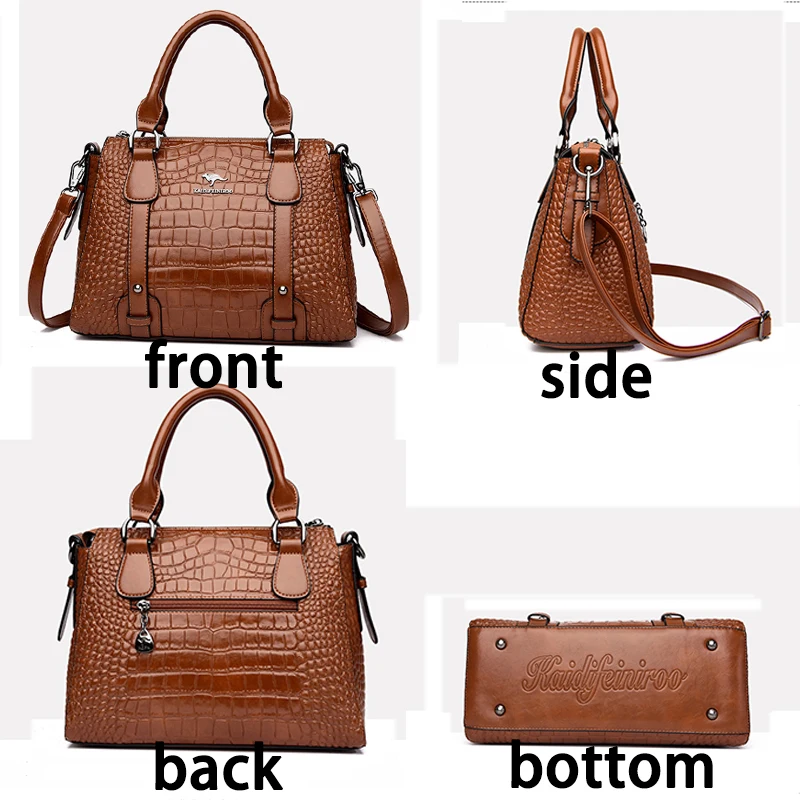 Luxury Genuine Leather Handbags For Women New Ladies Crocodile Pattern Shoulder Crossbody Bag Large Capacity Shopper Casual Tote