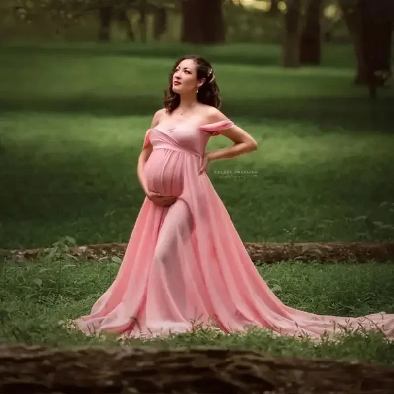 Kanten Zwangerschapsjurk Fotografie Foto Met Korte Mouwen Maxi-Jurk Voor Zwangere Vrouwen Kleding Zwangerschap Jurk Voor Fotoshoot