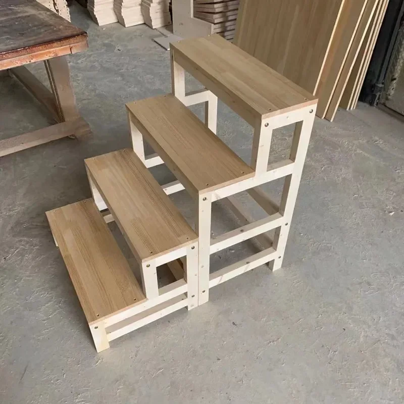 Solid wood ladder stool dual-purpose  stool solid wood staircase climbing ladder 4/3 step  household