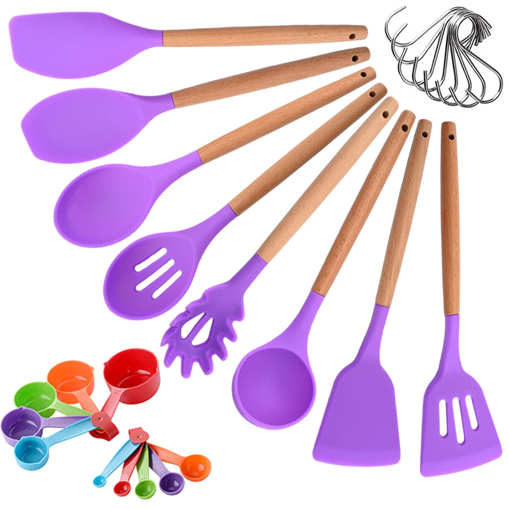 

Silicone Kitchen Cookware Kitchenware Non-stick Cake BBQ Cooking Tool Spatula Shovel Spoon Soup Measuring Spoon Utensils Set