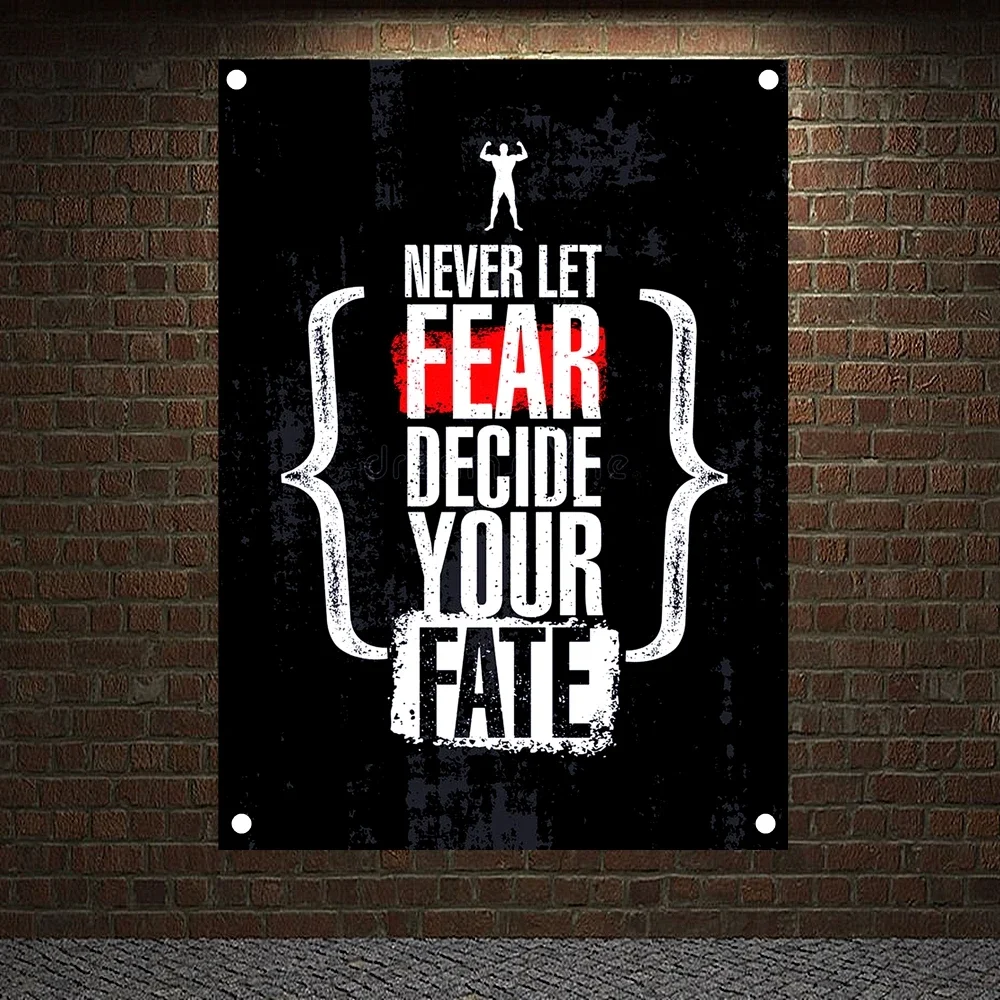 NEVER LET FEAR DECIDE YOUR FATE Motivational Workout Posters Exercise Bodybuilding Banners Wall Art Flag Tapestry Gym Wall Decor