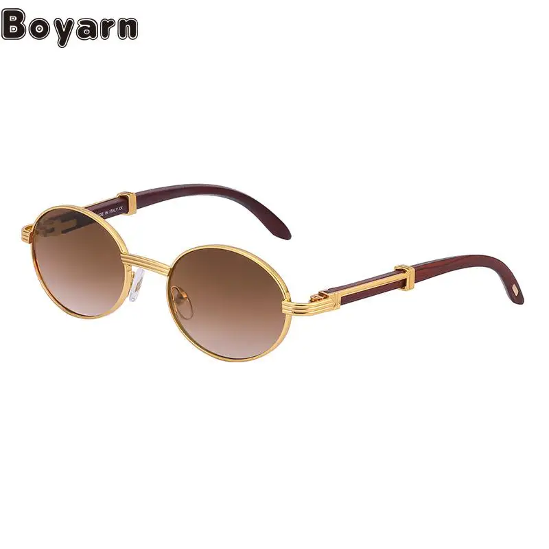 

Boyarn Small Oval Sunglasses Men's Faux Wood Leg Sun Glasses Men's Fashion Round Sunglass Shades UV400 Goggles Eyewear