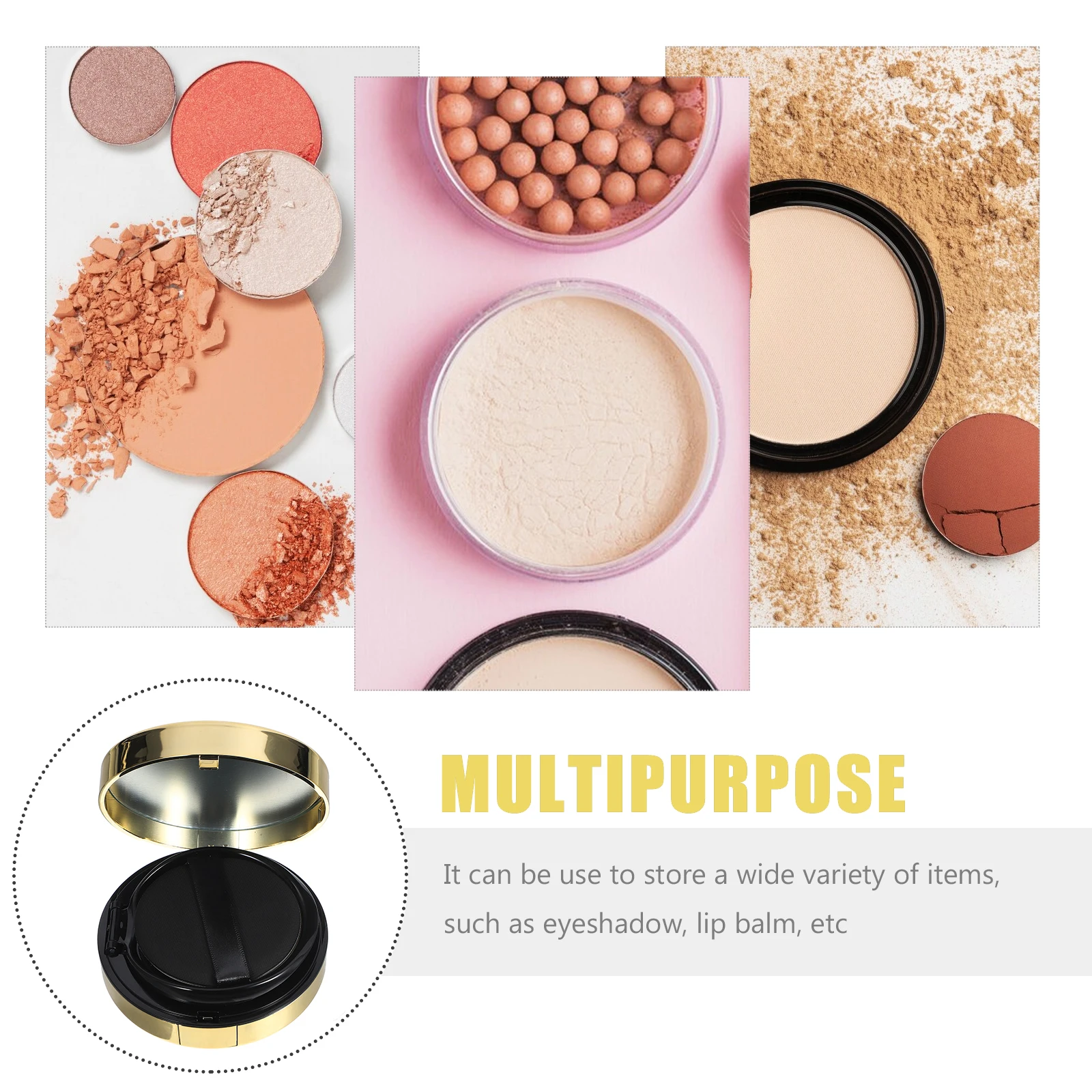 Empty Round 2 Layers Blusher Box Refillable Pressed Powder Container with Mirror Portable Makeup Accessory for Lip Balm