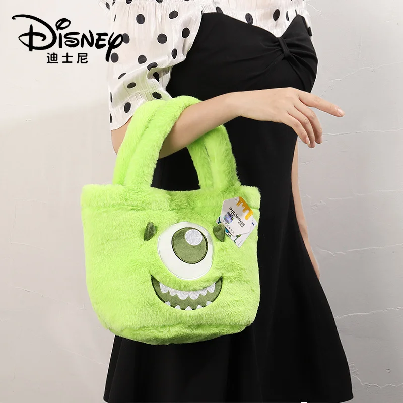 Disney-Bolsa de pelúcia de grande capacidade para mulheres, Universidade Monstros, Mike Wazowski, sacola fofa dos desenhos animados, presente de