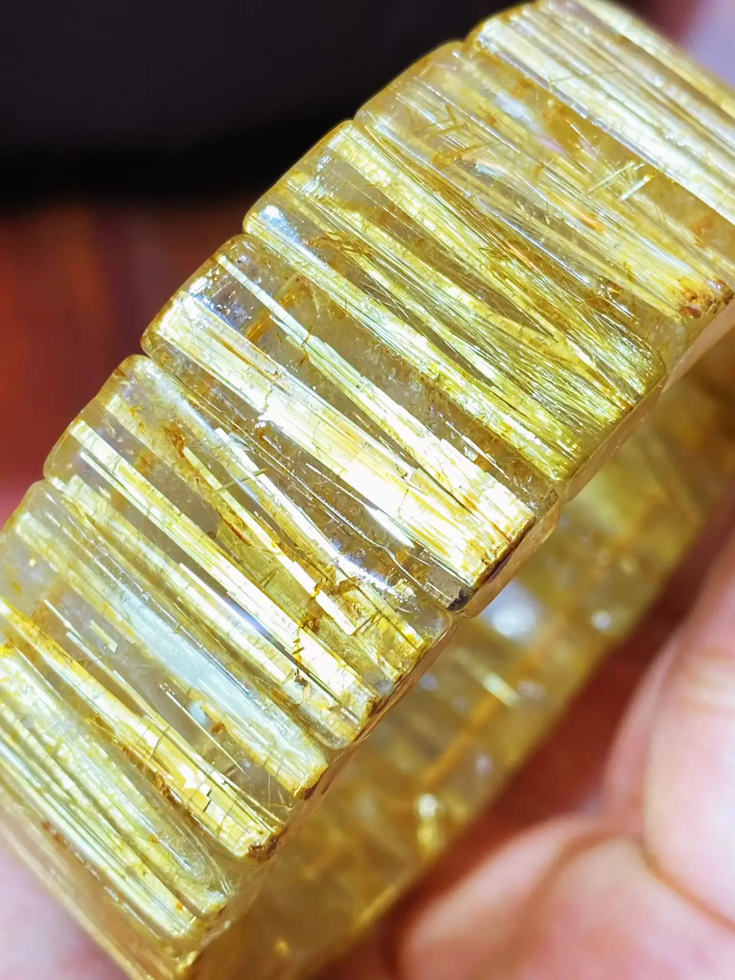 

Браслет из натурального золотистого рутилового кварца для женщин и мужчин, ювелирное украшение, подарок, бразильский кварц, кристалл богатства, бусины 24 мм, класс ААААА