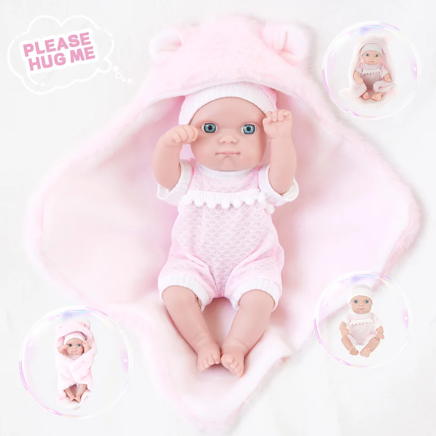 8Inch/20cm Reborn Doll Holding Blanket Clothes Soothing Simulation Baby Doll Children's Soft Rubber Reborn Baby Doll Girls Toys