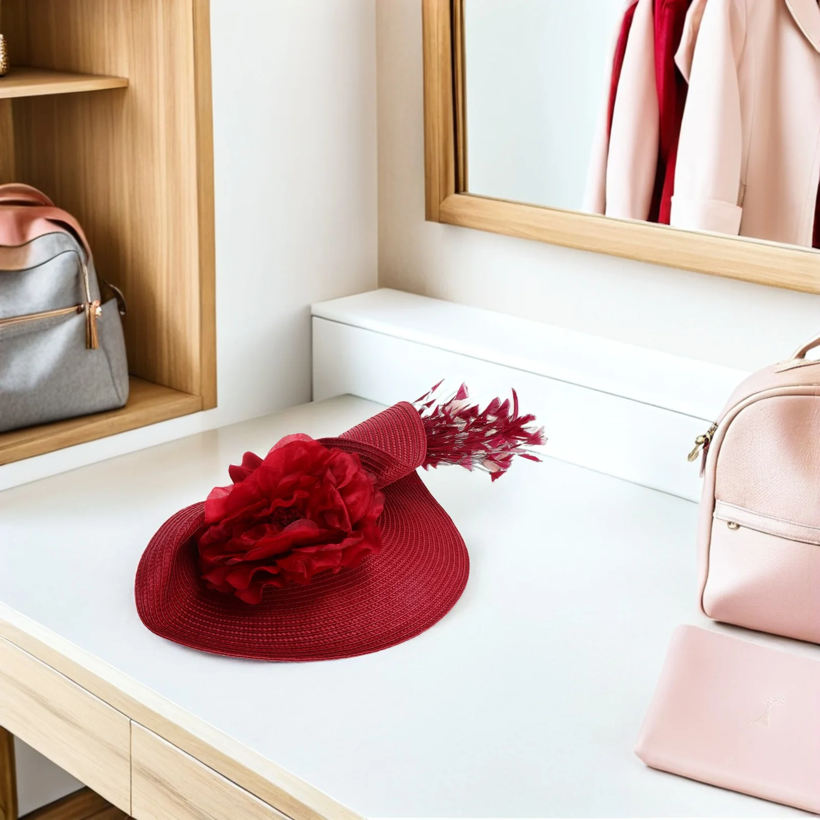 

Bridal Wedding Cocktail Tea Party Fascinator Hat Exaggerated Big Hat Floral Plumes Women Elegant Vintage Headband Accessory