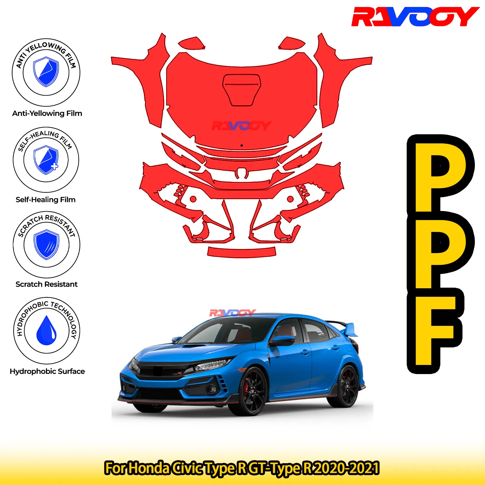 

Для Honda Civic Type R GT-Type R 2020-2021 глянцевая матовая черная предварительно вырезанная передняя PPF комплект защитная пленка для краски