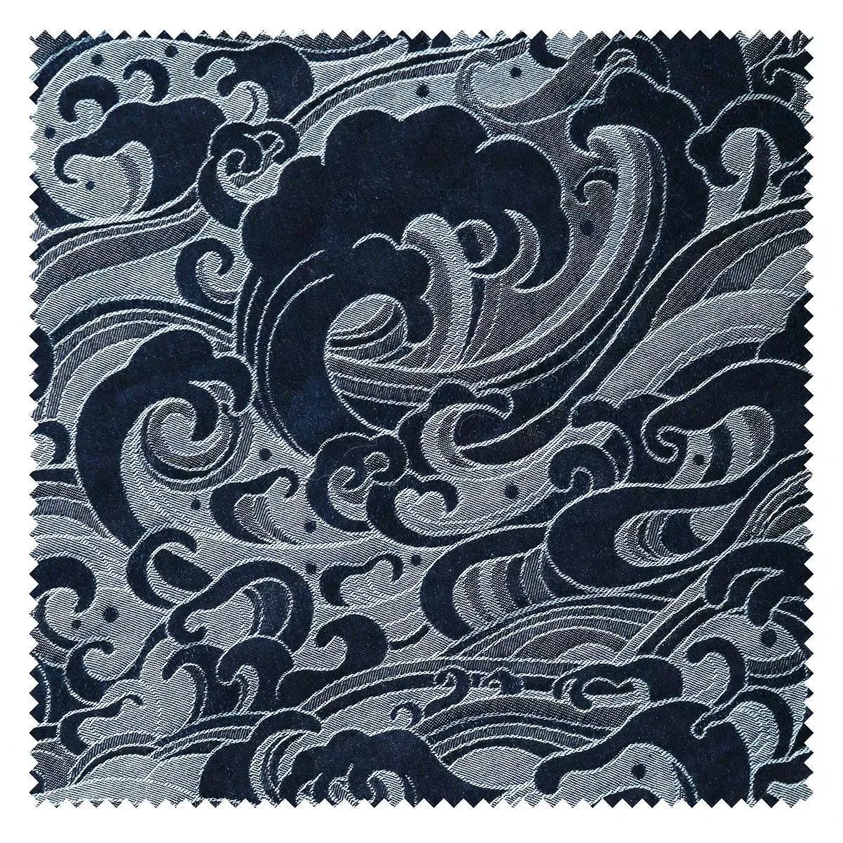 Designer Denim Jacquard Fabric - Washed Wave & Ocean Stripe Pattern Extile for Jackets, Skirts & High-End Apparel