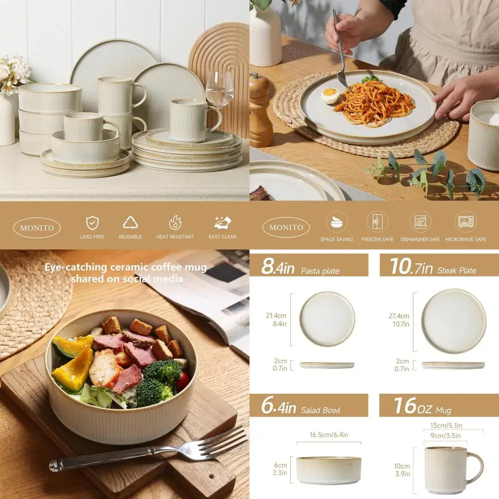 

Набор посуды из 16 предметов: устойчивые к повреждениям тарелки и миски, подходят для посудомоечной машины и микроволновой печи, цвет: бежевый (Git, Bonbon Beige)