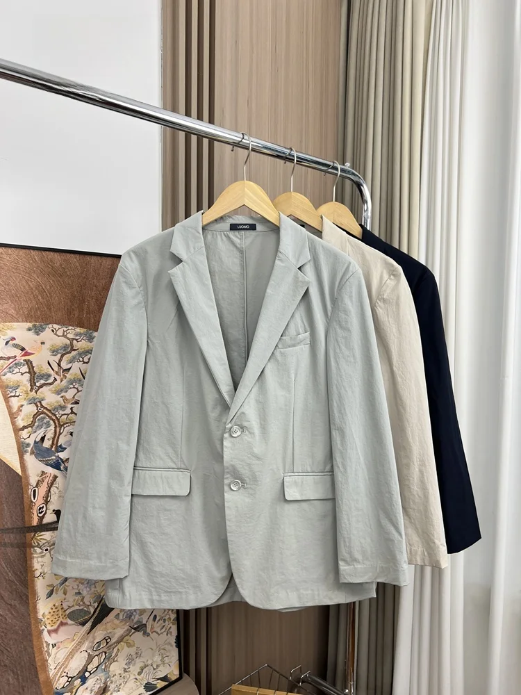 

Smooth Silky Pure Color Men's Casual Suit Jaet Breathable Comfortable Autumn Outerwear Faion Urban Sle Long Sve