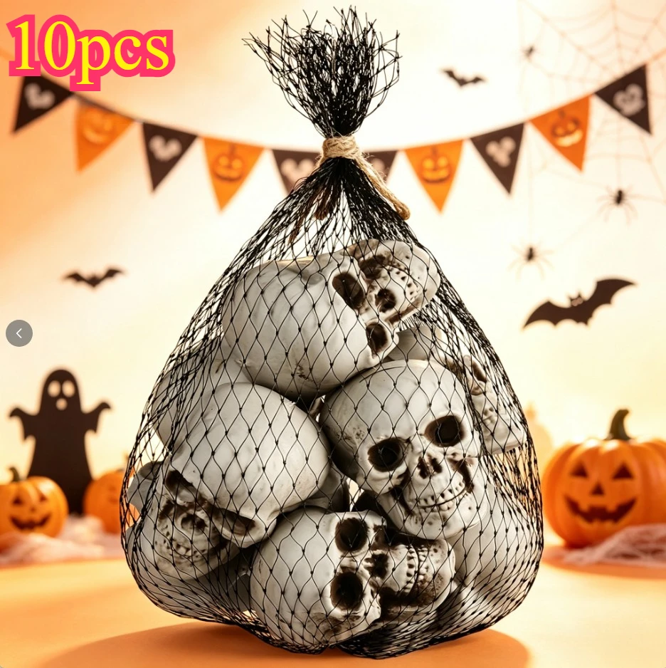 10PCS Mini Plastic Skull Props, Small Halloween Skeleton Figure for Party Decor Costume Accessory