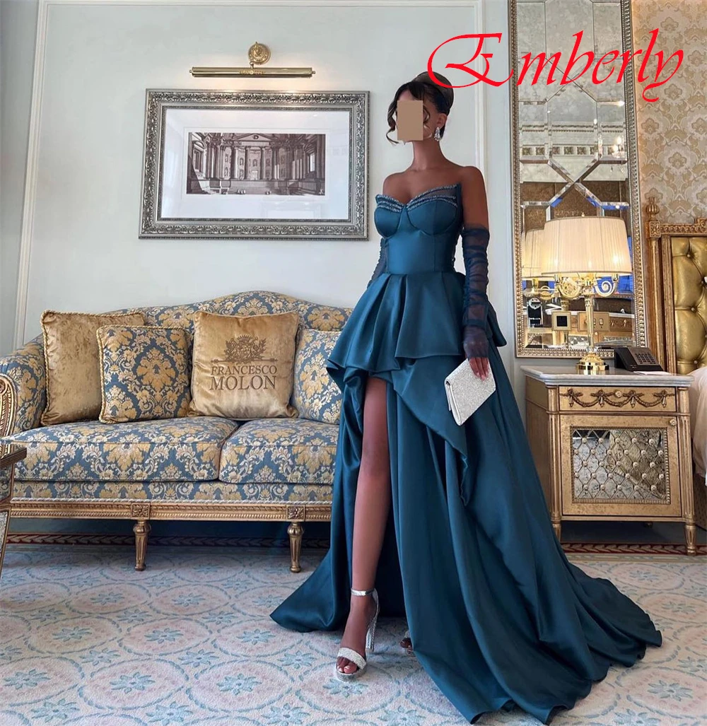 Customized Strapless Satin A-Line Sleeveless Evening Dress Delicate Crystal Party Dresses Sparkly Special Occasion Gowns