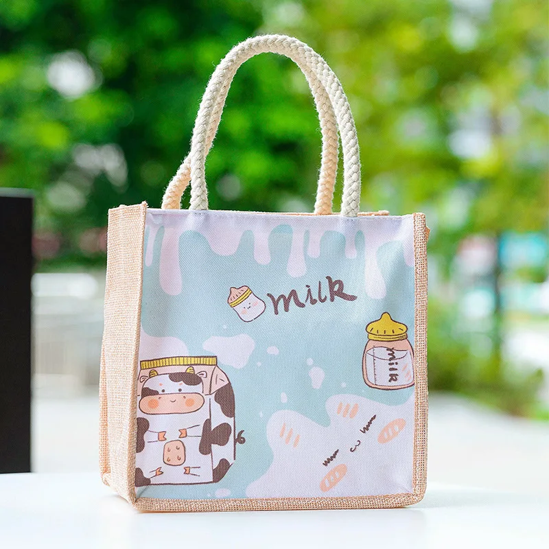 Cute Cartoon Oxford Tote Handbags Lunch Bags Reusable Shopping Bag For Women Casual Summer Beach Travel Pouch