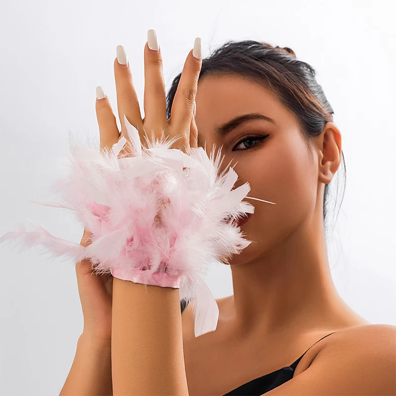1PC Colorful Feather Cuff Nail Ornament Wristband For Photo Manicure Feathers Sexy Handcuffs Manicure Accessories Bracelet