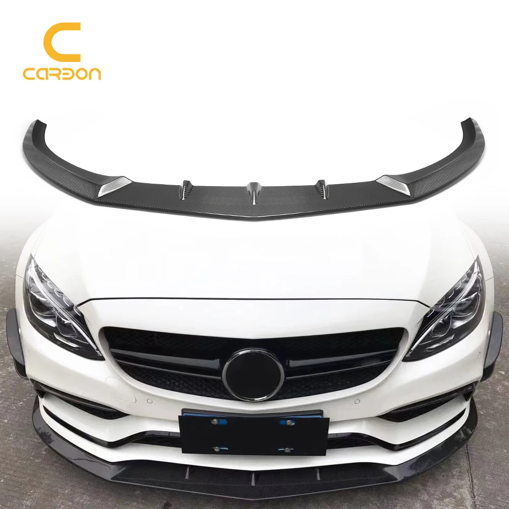 For Mercedes Benz W205 C63 Carbon Fiber Front Bumper Guard Deflector Lips Front Bumper Lip Diffuser