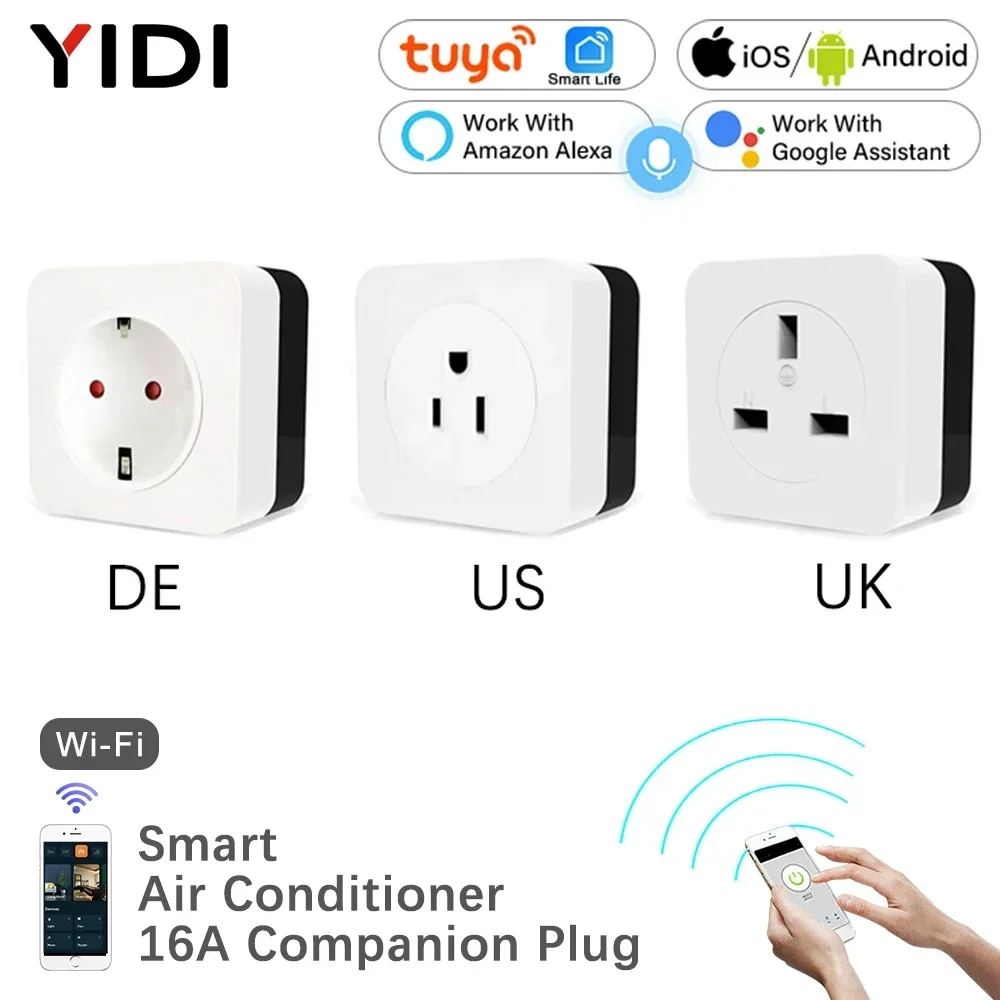 16A WiFi Air Conditioner Wall Plug Socket Outlet Companion IR Remote Controller Smart Life Tuya Work with Alexa Google UK US DE