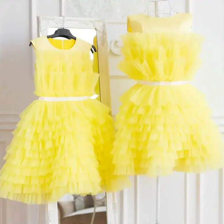 

Mother Daughter Matching Dresses Summer Mommy And Me Yellow Dresses Cocktail Dresses Birthday Gown for Photoshoot