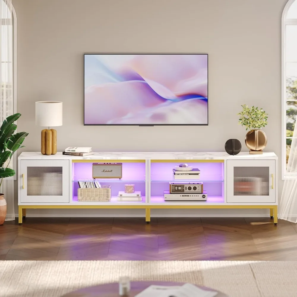 

80 inch TV stand, suitable for TVs up to 85 inches, four in one with LED lights, modern media console with 2 storage platforms