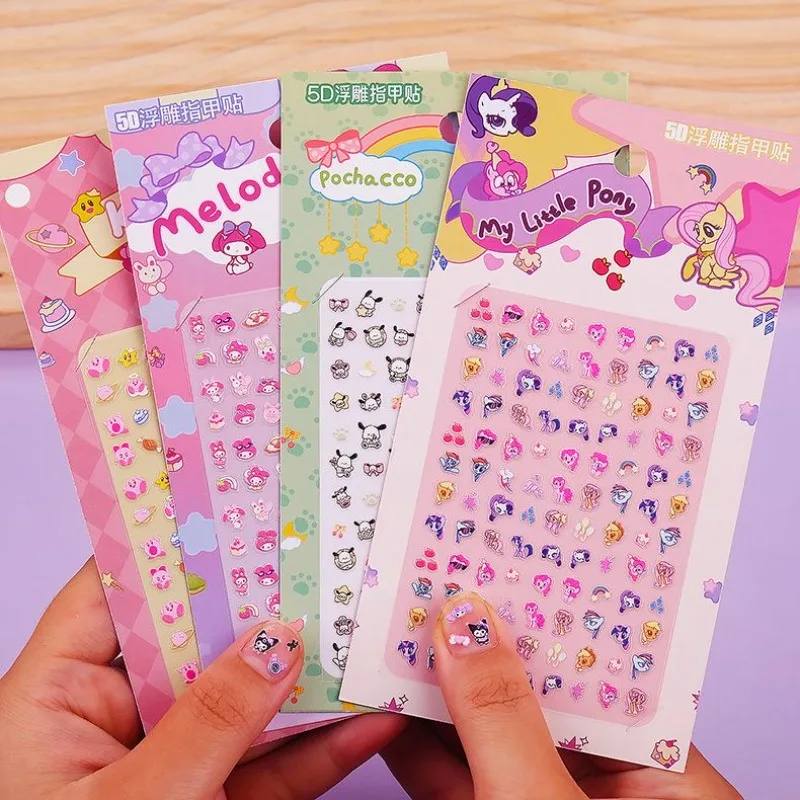 Sanrio Children's Cartoon Nails Non-Toxic Waterproof Manicure Stickers Kuromi My Melody Girls Nail Stickers Gift Wholesale