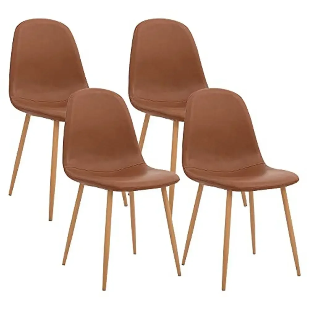 

4 Pack Brown PU Cushion Dining Side Chairs Metal Legs Modern Ergonomic Backrest