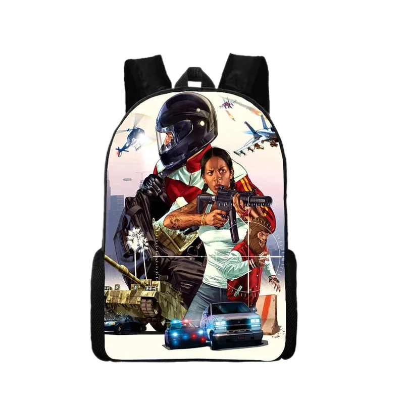 Grand Theft Auto Collage School Backpack for Grade 1-3 with Shoulder Bag Case Cartoon School Bags for Boy Girls