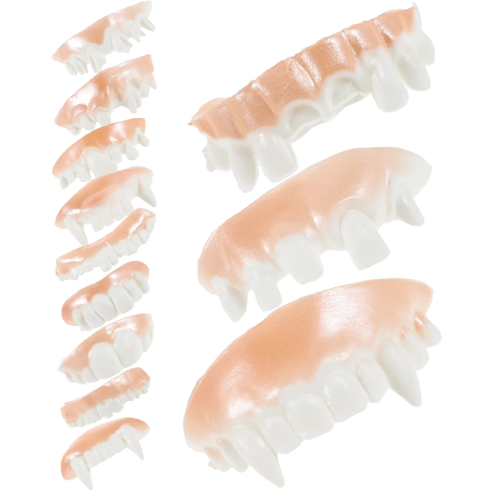 24 pçs dentaduras de halloween realista cosplay adereços dentes assustadores para baile de formatura trajes feios engraçado adultos brinquedo pvc dia dos tolos de abril