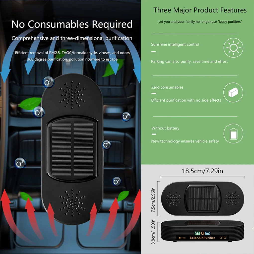 Solar USB Car Air Purifier Car Air Purifier Negative Oxygen Ions Fresher Portable For Car